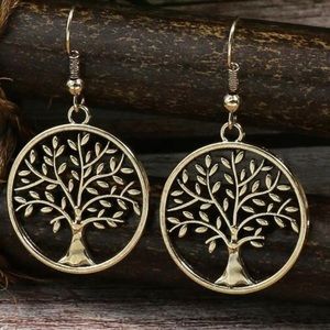 2/$29 or 3/$39 NWOT Antique gold-colored metallic Tree of Life earrings